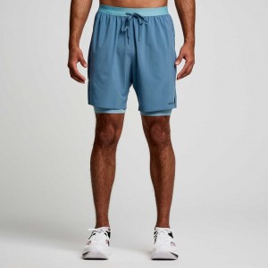 Saucony Outpace 7" 2-in-1 Kurze Hose Herren Blau | BERLIN NOEPXJ