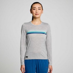 Saucony Stopwatch Graphic Long Sleeve T-Shirt Damen Hellgrau | BERLIN OWQZME