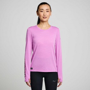 Saucony Stopwatch Graphic Long Sleeve T-Shirt Damen Lila | BERLIN BJSVEN