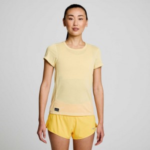Saucony Stopwatch Kurzes Sleeve T-Shirt Damen Gelb | BERLIN TRFAPH