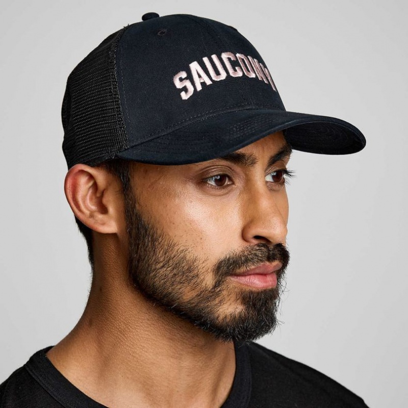 Saucony Adjustable Snap Back Trucker Hüte Herren Schwarz | BERLIN WDSJZR