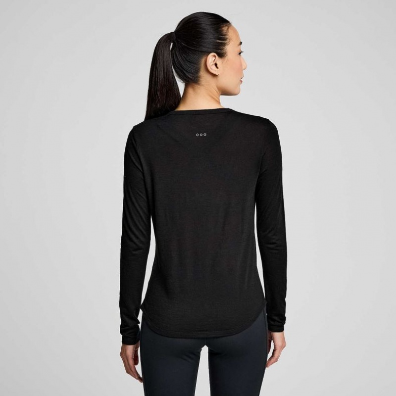 Saucony Peregrine Merino Long Sleeve T-Shirt Damen Schwarz | BERLIN YBLXIG