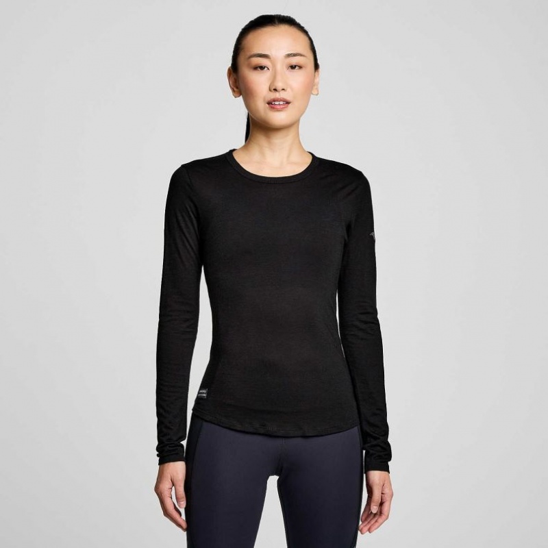 Saucony Peregrine Merino Long Sleeve T-Shirt Damen Schwarz | BERLIN YBLXIG