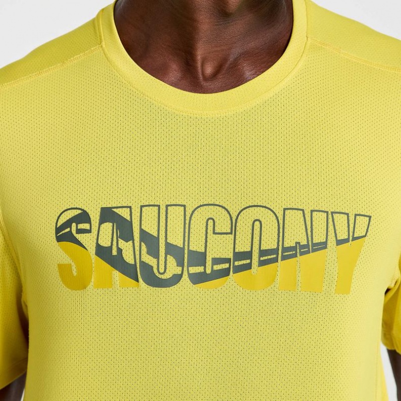 Saucony Stopwatch Graphic Kurzes Sleeve T-Shirt Herren Gelb | BERLIN PMOXJR