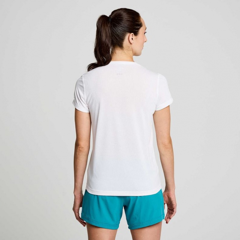 Saucony Stopwatch Graphic Kurzes Sleeve T-Shirt Damen Weiß | BERLIN OIVBWN
