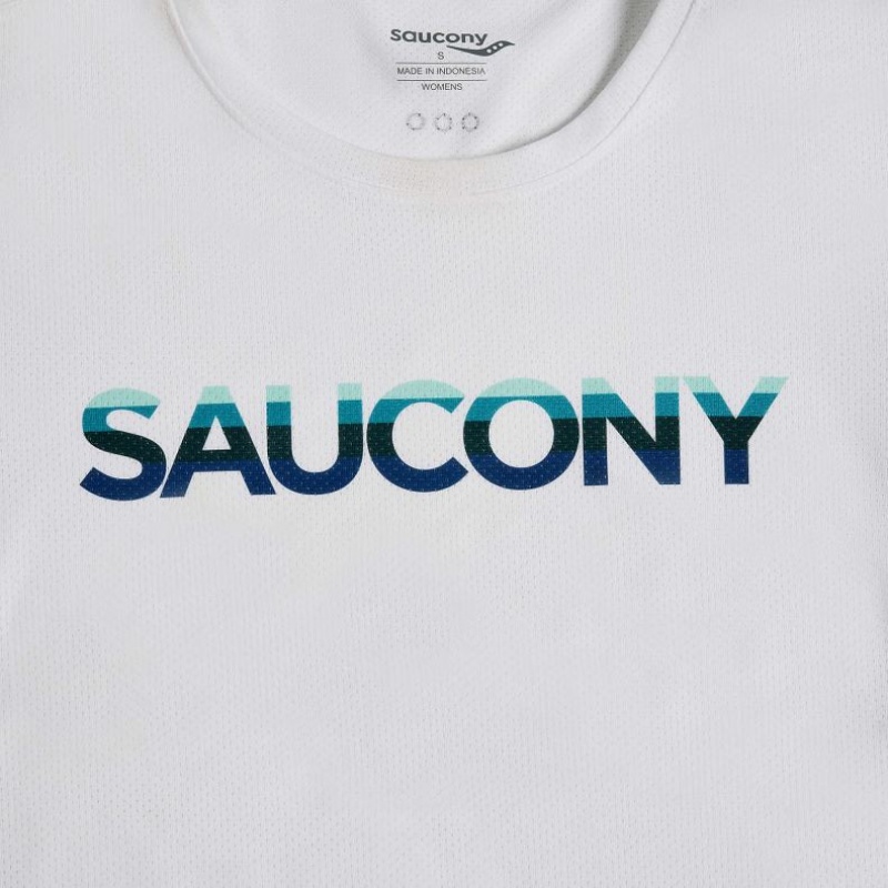 Saucony Stopwatch Graphic Kurzes Sleeve T-Shirt Damen Weiß | BERLIN OIVBWN