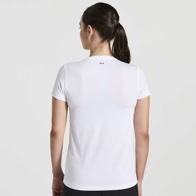 Saucony Stopwatch Graphic Kurzes Sleeve T-Shirt Damen Weiß | BERLIN VXLSKN