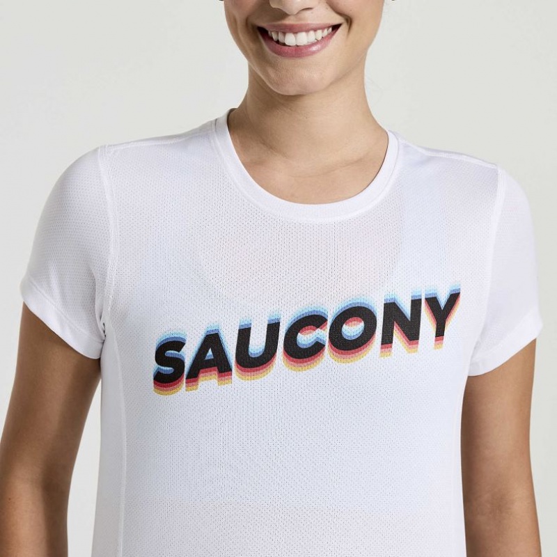 Saucony Stopwatch Graphic Kurzes Sleeve T-Shirt Damen Weiß | BERLIN VXLSKN