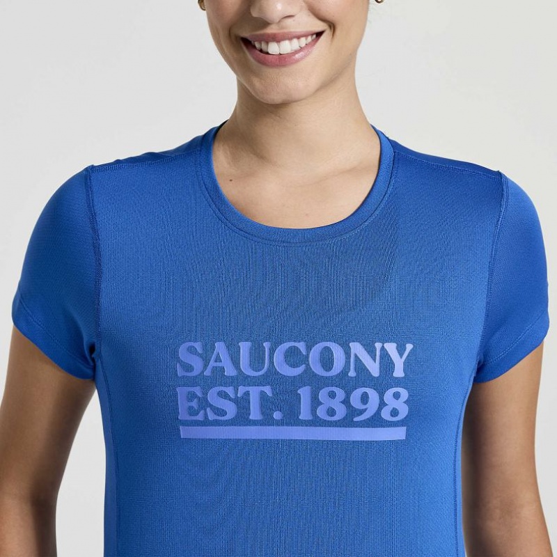 Saucony Stopwatch Graphic Kurzes Sleeve T-Shirt Damen Blau | BERLIN OKDUHZ