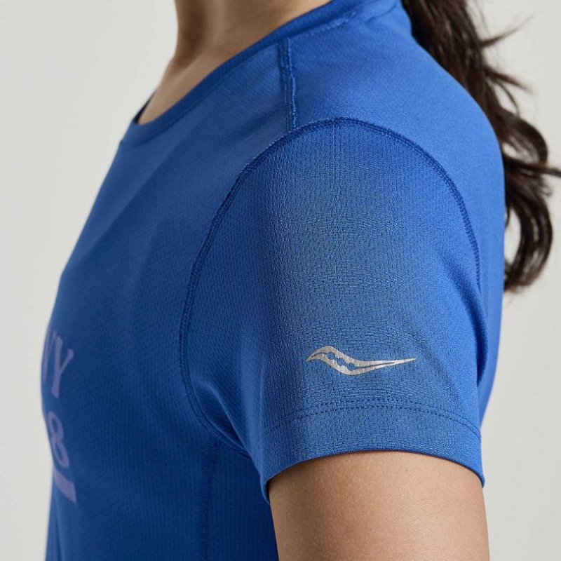 Saucony Stopwatch Graphic Kurzes Sleeve T-Shirt Damen Blau | BERLIN OKDUHZ
