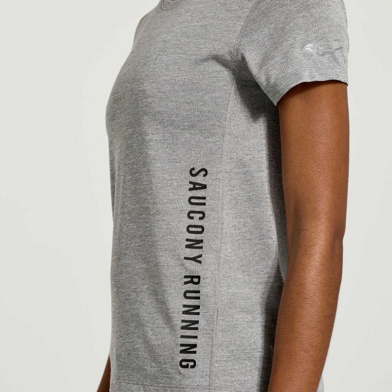 Saucony Stopwatch Graphic Kurzes Sleeve T-Shirt Damen Hellgrau | BERLIN YKFZOW