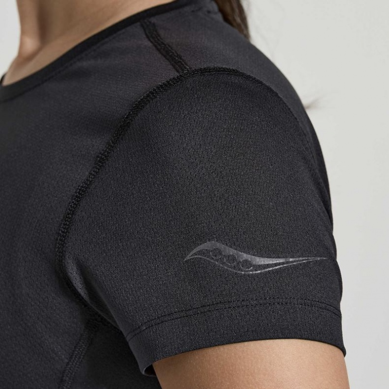 Saucony Stopwatch Graphic Kurzes Sleeve T-Shirt Damen Schwarz | BERLIN FYAMVB