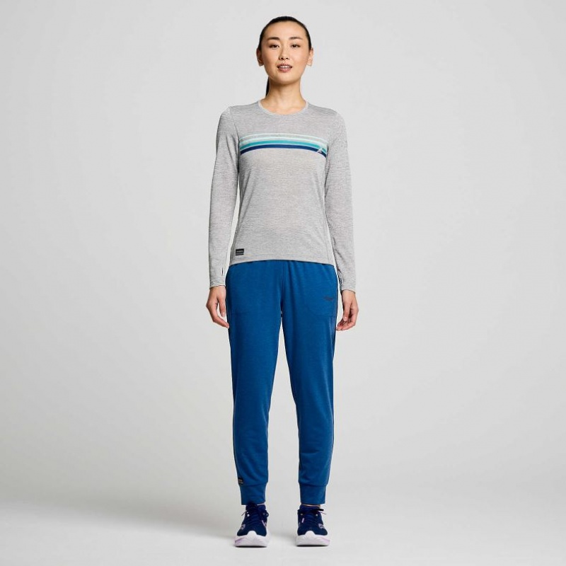 Saucony Stopwatch Graphic Long Sleeve T-Shirt Damen Hellgrau | BERLIN OWQZME