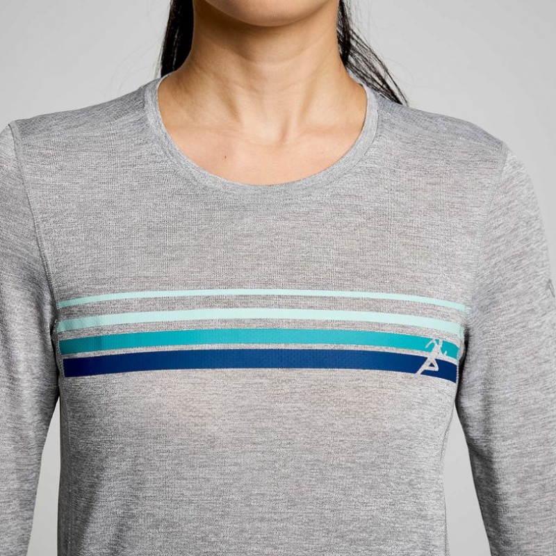 Saucony Stopwatch Graphic Long Sleeve T-Shirt Damen Hellgrau | BERLIN OWQZME