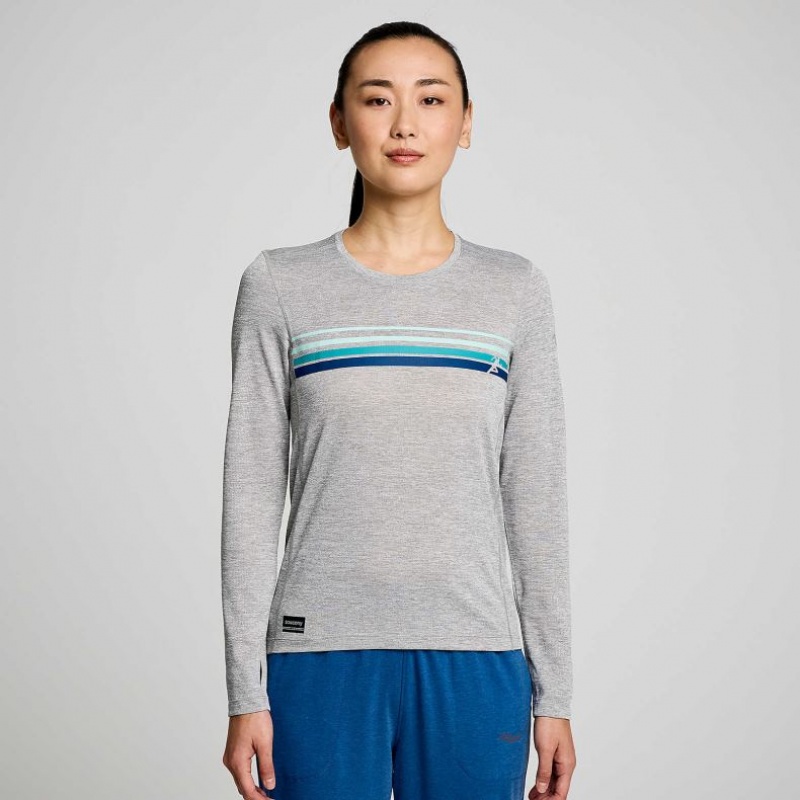 Saucony Stopwatch Graphic Long Sleeve T-Shirt Damen Hellgrau | BERLIN OWQZME
