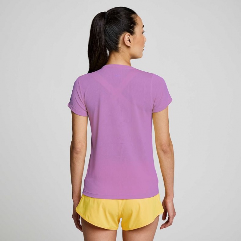 Saucony Stopwatch Kurzes Sleeve T-Shirt Damen Lila | BERLIN QNLPWA