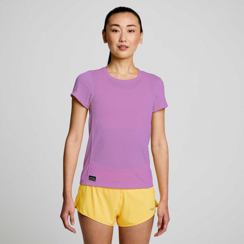Saucony Stopwatch Kurzes Sleeve T-Shirt Damen Lila | BERLIN QNLPWA