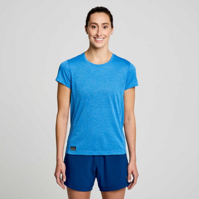 Saucony Stopwatch Kurzes Sleeve T-Shirt Damen Blau | BERLIN SWQAYT