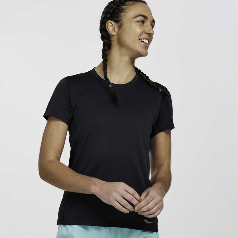 Saucony Stopwatch Kurzes Sleeve T-Shirt Damen Schwarz | BERLIN CEDJXK