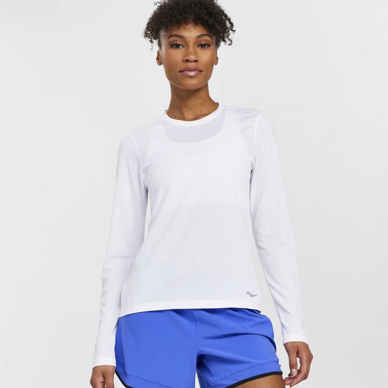 Saucony Stopwatch Long Sleeve T-Shirt Damen Weiß | BERLIN XCBYAN