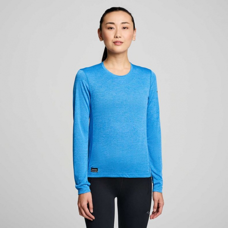 Saucony Stopwatch Long Sleeve T-Shirt Damen Blau | BERLIN NCWZVS